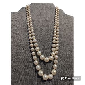 Vintage 1960s High Quality Double Stranded Graduated Faux Pearl Necklace 835
